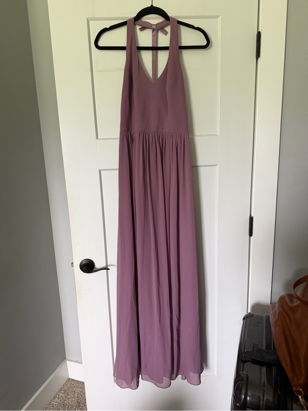 Bill Levkoff Dusty Mauve Halter Maxi Dress with Back Tie